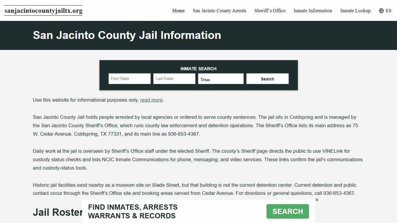 San Jacinto County, TX Jail Roster, Inmate Info