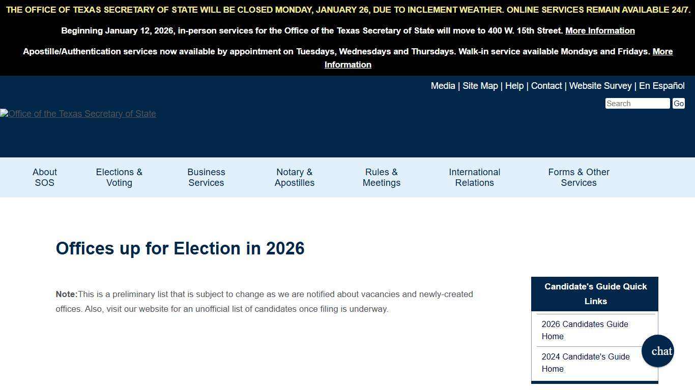 Offices up for Election in 2026