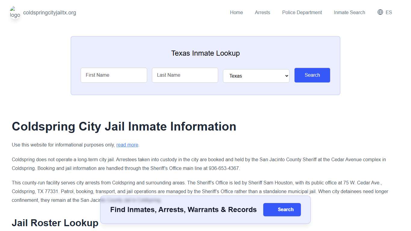 Coldspring Jail, TX Inmate Roster, Municipal Jail Info